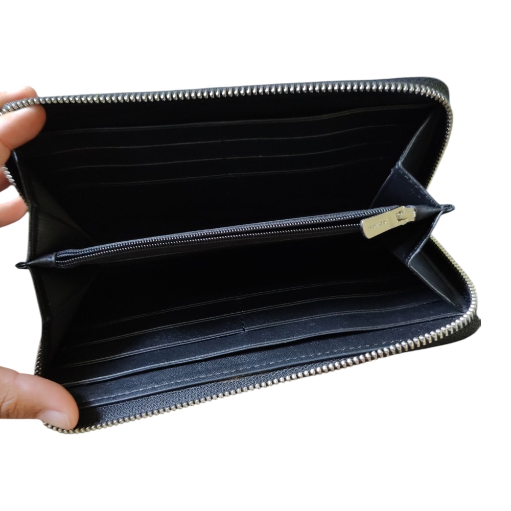 RARE Coach Brown and Blue Floral Wallet Authentic Dark Brown Signature Long‎ Zip - Picture 4 of 4